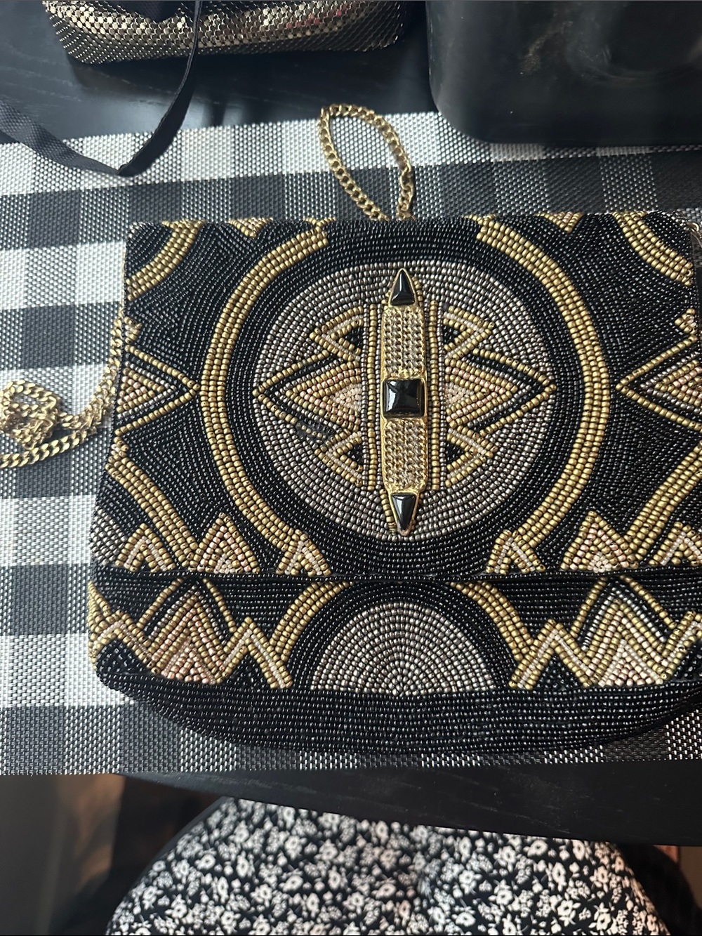 Mary Frances Black and Gold Beaded Crossbody Bag